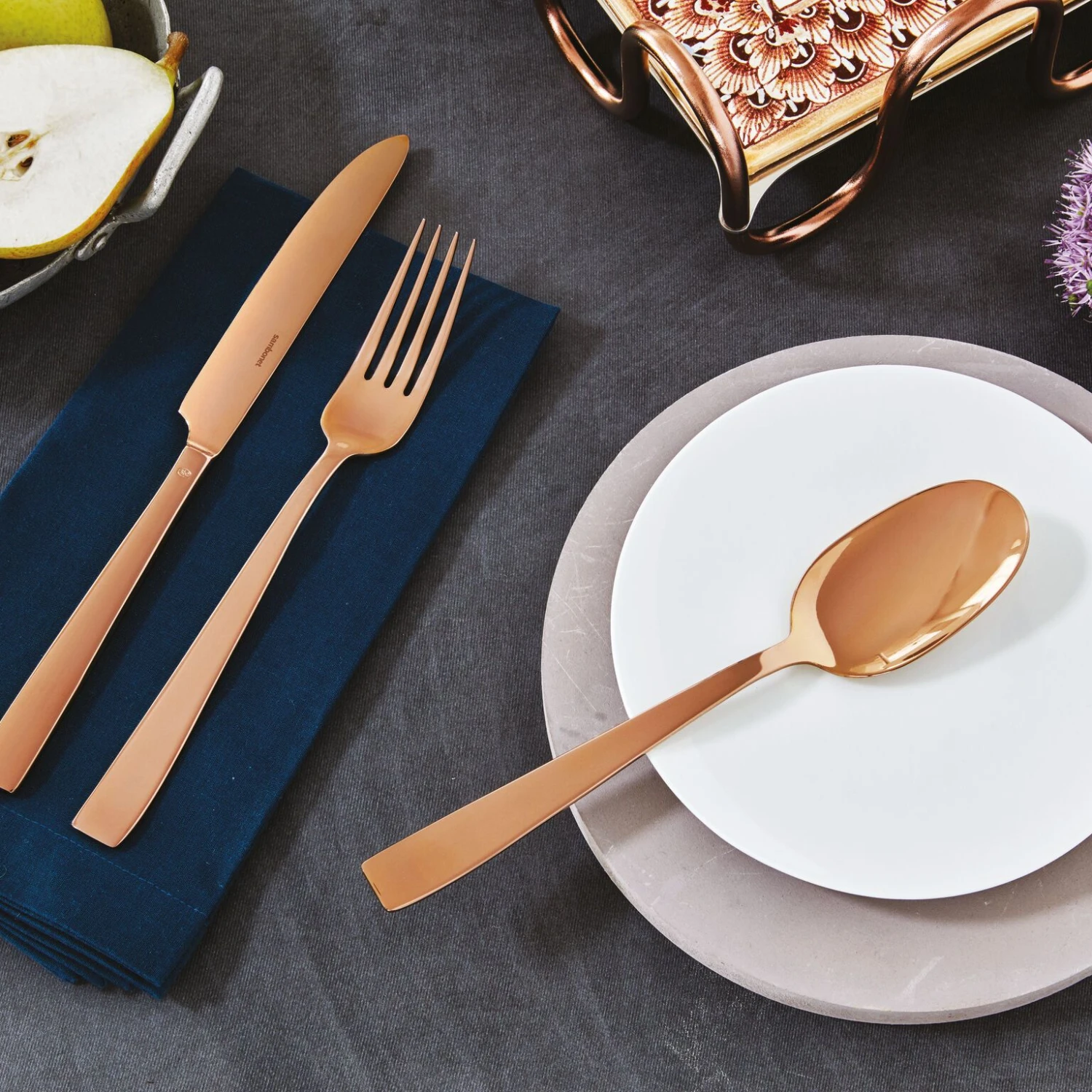 Sambonet Bestekset Flat - Koper - 30 Delig / 6 Personen 2 Sambonet Bestekset Flat - Koper - 30 Delig / 6 Personen - Afbeelding 2