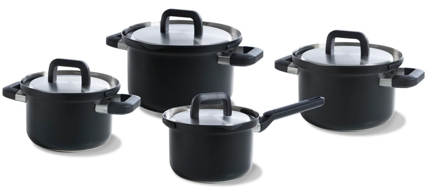 BK Pannenset Flow Cool - Zwart / RVS - 4 Delige Set 1 BK Pannenset Flow Cool - Zwart / RVS - 4 Delige Set